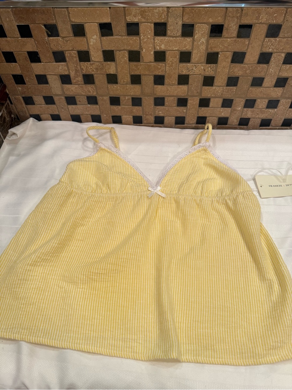 NWT Yellow Striped Lace-Trim Cami Top